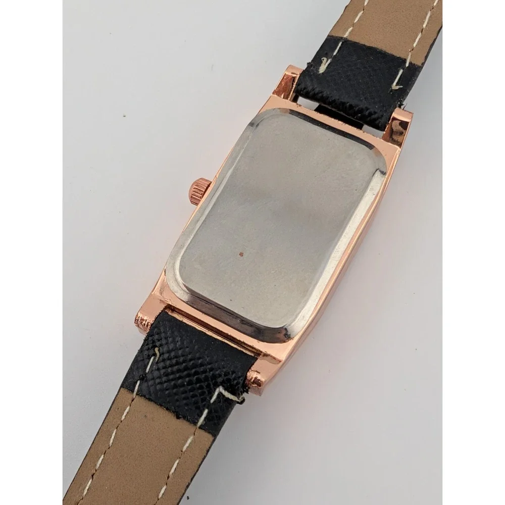 Luobos Watch Women 19mm Case Pearlized Dial Black Faux Leather Band- New Battery